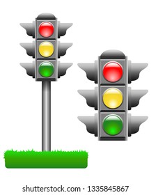 Icons depicting typical horizontal traffic signals with red light above green and yellow in between. Vector illustration