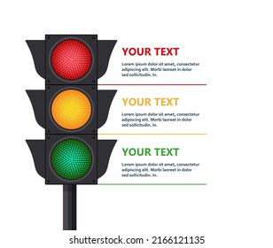 Icons depicting typical horizontal traffic signals with red light above green and yellow in between isolated vector illustration Eps 10