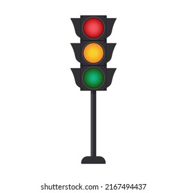 Icons depicting typical horizontal traffic signals with red light above green and yellow in between isolated vector illustration Eps 10