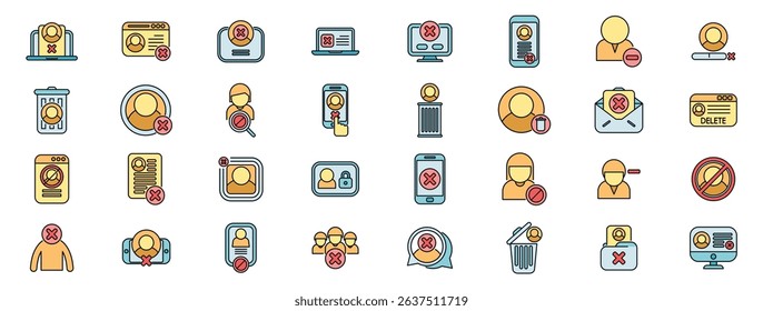 Icons depicting user removal, profile deletion, and access blocking across diverse platforms