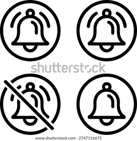 Icons depicting various bell notification statuses and restrictions Vector