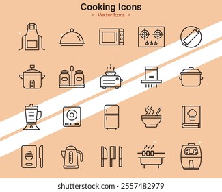 Icons depicting various cooking tools utensils and ingredients