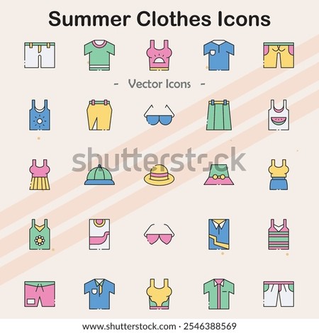 Icons depicting various types of summer clothing and accessories.