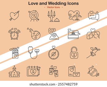 Icons depicting wedding and love celebration symbols