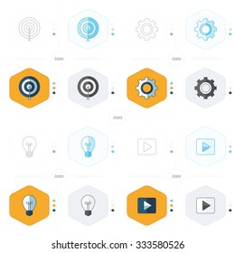 icons design 4 styles play, light, Settings and target icon design