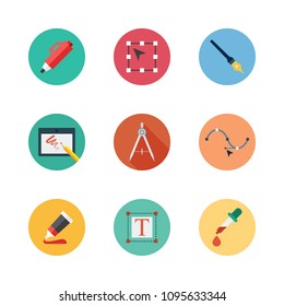 Icons Design with compass, pen, vector and tablet