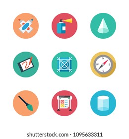 Icons Design with grid, tablet, compass and paint tube 