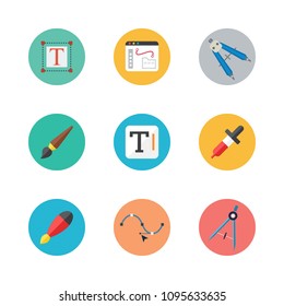 Icons Design with paint brush, text, compass and pipette 