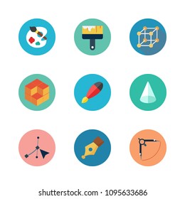 Icons Design with paint palette, compass, vector and cone