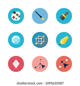 Icons Design with pen, hexagon, vector and paint brush