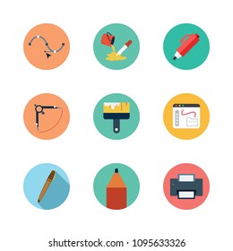 Icons Design with vector, pen, pencil and compass