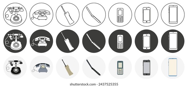 Icons of the development of modern technologies. Modern technology. Set of different icons. EPS 10.