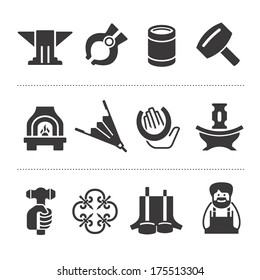 Icons of different accessories and attributes of blacksmithing