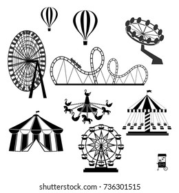 icons of different attractions in amusement park. Attraction icon for carnival and amusement park illustration