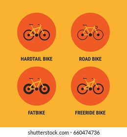 Icons Different Bicycle Bikes Option 2. Vector Illustration. Set Objects.
