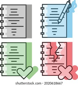 Icons, in different colors, of document in different states.