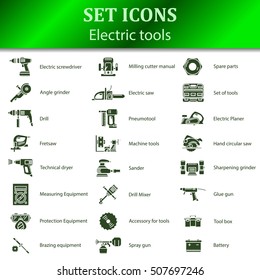 Icons of different electric tools for sections of goods in an online store. Vector Illustration