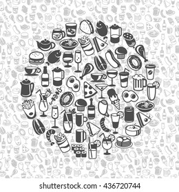 icons of different food and drinks, vector