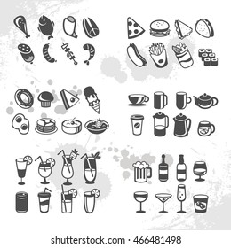 icons of different food and drinks, vector