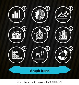 Icons of different graphs concept. Dark set