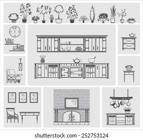 icons of different kitchen elements and furniture