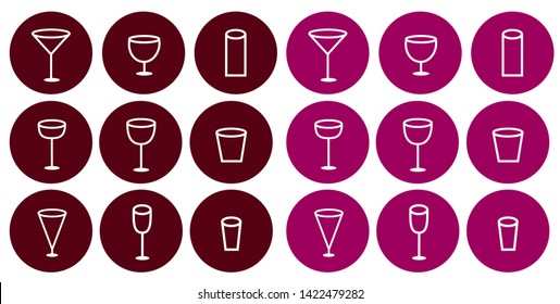 Icons of different outline glasses. Set of simple alcohol symbols. Vector illustration