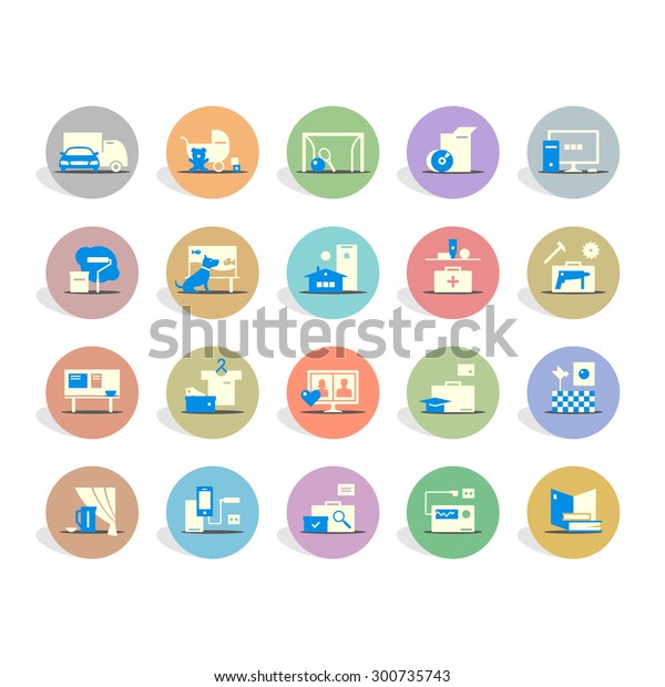 Icons of different\
products and services