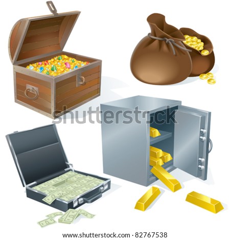 Icons with different treasures and money