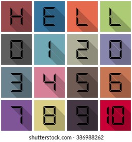 Icons digital numbers with the long diagonal shadow, vector illustration.