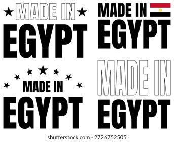 Icons displaying made in Egypt in bold font style with various designs and elements