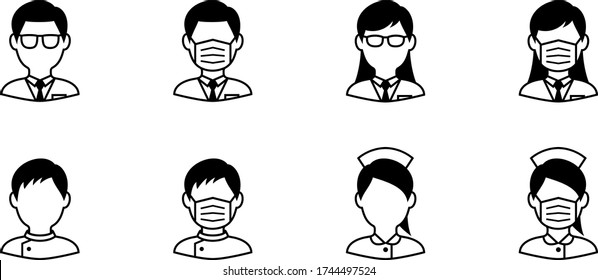 Icons of doctor and nurse wearing face masks