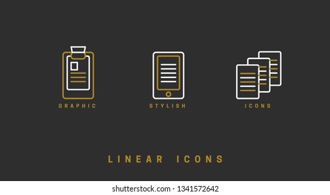 Icons documents linear style. Page paper icon vector graphic
