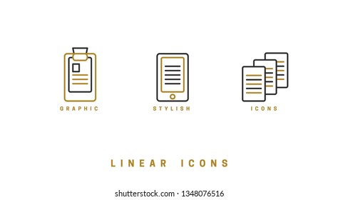 Icons documents linear style. Page paper icon vector graphic