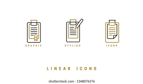 Icons documents linear style. Page paper icon vector graphic