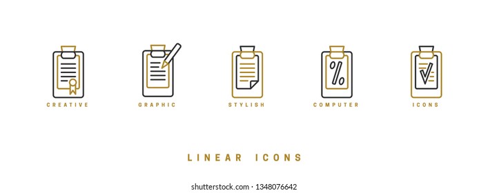 Icons documents linear style. Page paper icon vector graphic