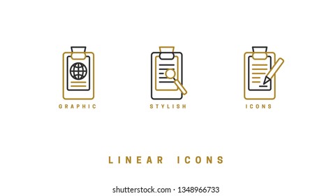 Icons documents linear style. Page paper icon vector graphic