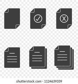 Icons of documents - simple, approved, rejected and also by quantity. Vector on a transparent background.