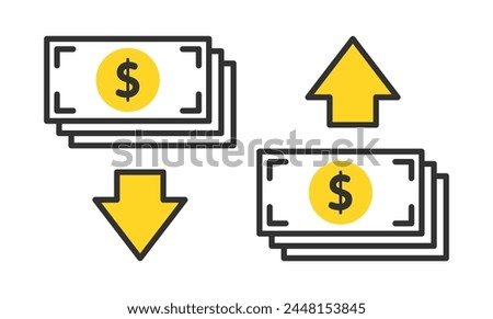 Icons of dollar strength and dollar weakness. The characters in the illustration represent dollars.