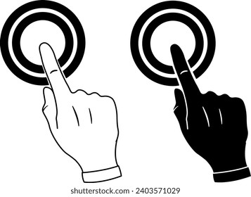 Icons Double Click on Element with Finger. Index Finger Touches Touch Screen. Black and White Hand Gestures. Index Finger Up. Vector illustration