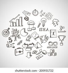 ?usiness icons drawn in pencil. Vector background.