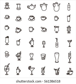 icons of drinks for cafe menu or restaurant on a white background