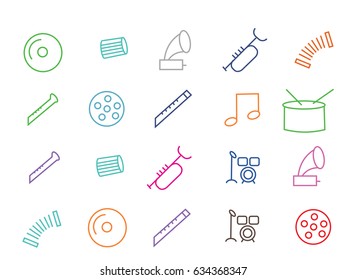 Icons of a drum, a harmonica, a pipe, a musical sign, a drum set
