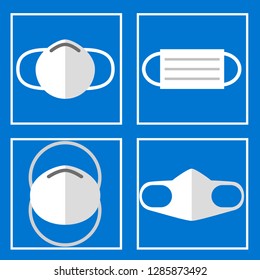 Icons Dust mask, Various types of n95, industrial mask, protect from PM2.5 , flat vector illustration.