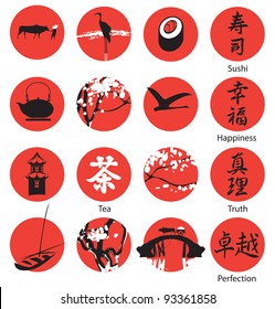 icons in the Eastern style on red circle