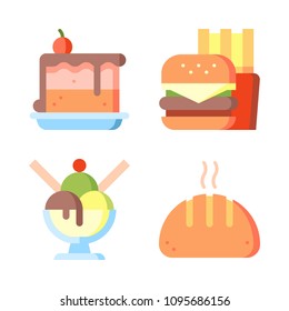 Icons Eat with bread, cake, fast food and ice crem