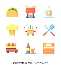 Icons Eat with fondue, food, spatula and tea