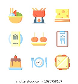 Icons Eat with fondue, salad, slada and restaurant