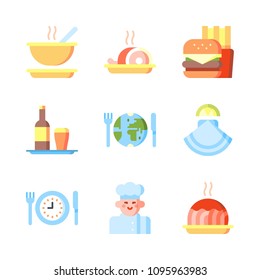 Icons Eat with oyster, soup, meat and restaurant