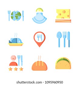 Icons Eat with people, restaurant, cutlery and taco