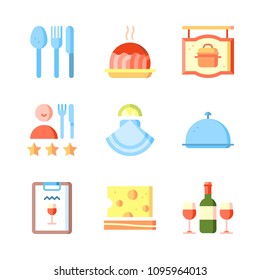Icons Eat with restaurant, cheese, people and cutlery